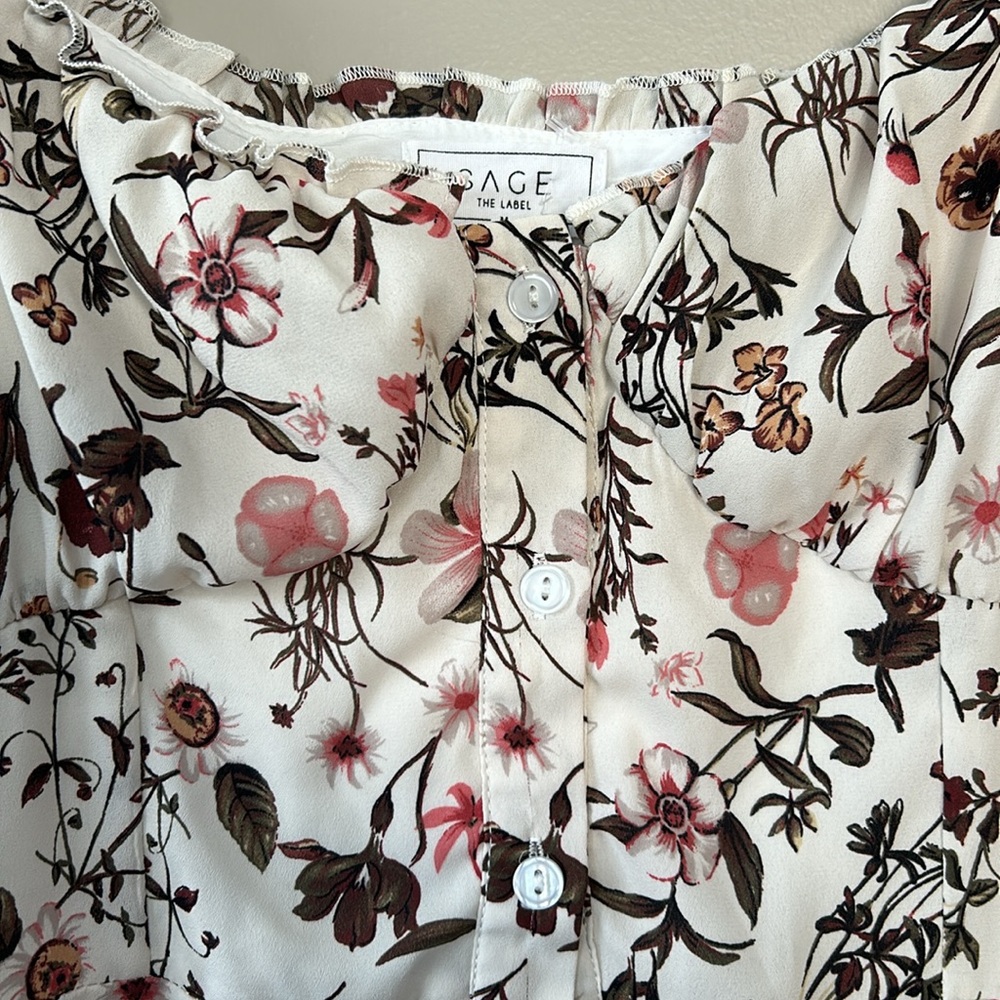 Sage the Label Country Road Off-White Floral Button-Front Mini Dress‎ Size Med - Picture 4 of 9
